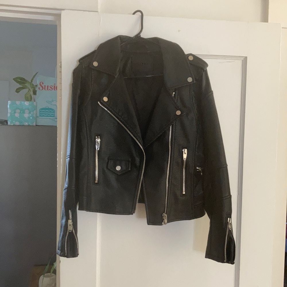 Blanknyc faux leather black Moto jacket silver headwear